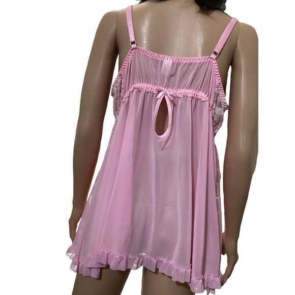 Pink Plus Size Lace Babydoll - Picture 2 of 9